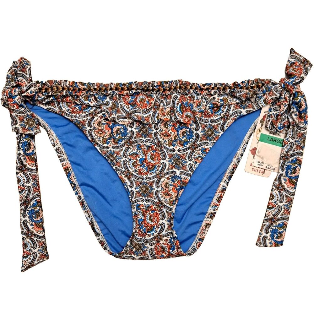 NEW Lucky Brand Swim Bikini Bottom Paisley Size L Ruffle Boho